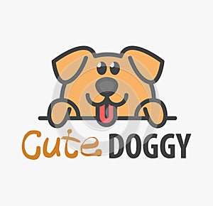 Logo template with cute puppy. Vector logo design template for pet shops, veterinary clinics and animal shelters. Cartoon dog logo