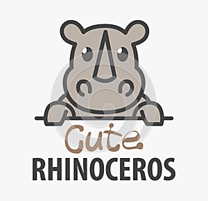 Logo template with cute rhinoceros. Vector logo design rhino template for zoo, veterinary clinics. Cartoon african animal logo