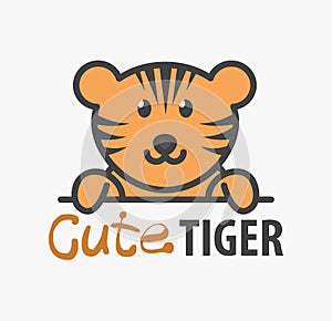 Logo template with cute tiger. Vector logo design template for zoo, veterinary clinics. Cartoon african animal logo illustration