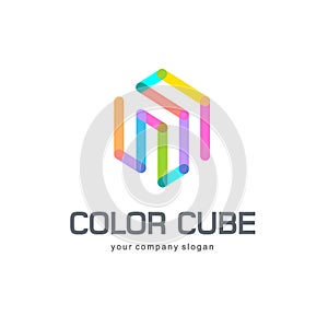 Logo template hexagon design. Color cube