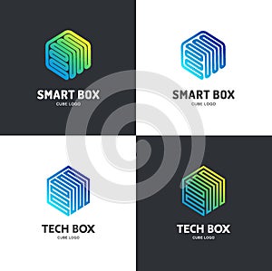 Logo template hexagon design. Tech box, smart box