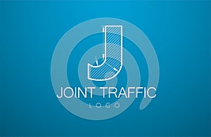 Logo template letter J in the style of a technical drawing.