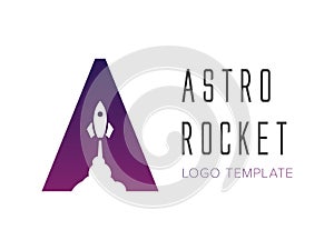 Logo template letter A with rocket launch symbol.