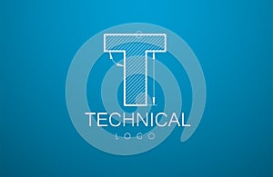 Logo template letter T in the style of a technical drawing.