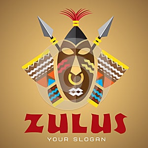 Logo template, vector, african mask with spears and drums