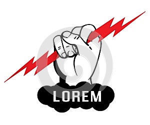 Logo template, Zeus arm, hand holding a lighting bolt, vector