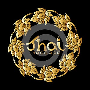 Logo for Thai massage with traditional thai ornament, pattern element in gold.