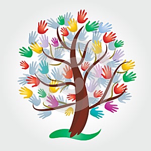 Logo tree children hands symbol vector