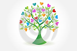 Logo tree ecology and hearts figures logo