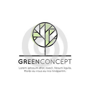 Logo Tree and Forest Concept - Ecology and Green Energy in Trendy Linear Style with Leaf Plant Element, Anti Deforestation Banner