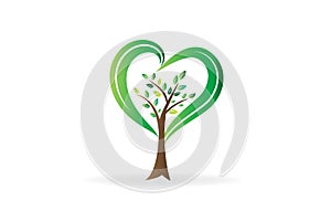 Logo tree love heart shape ecology symbol icon