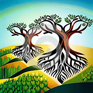 a logo with tree roots and compant about wellness and finance photo