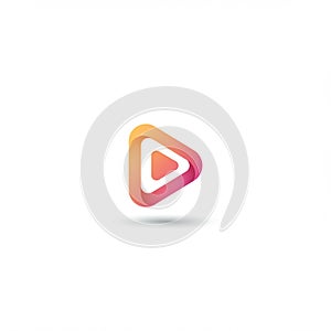 Logo with a triangular play button design, featuring a gradient of orange to pink