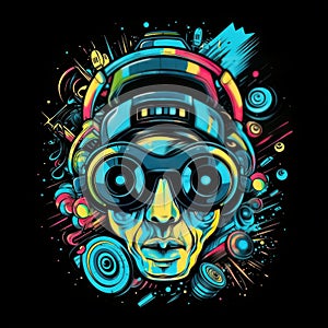 A logo for tshirt logo for topic DJ trippy grafity on black background generative AI photo