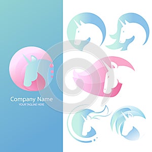 Logo with a unicorn for your company. Pegasus Icon. Gradient flat illustration.
