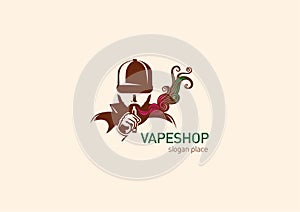 Logo for vape shop Man in the hood with the electronic cigarette.