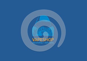 logo for vape shop Man in the hood with the electronic cigarette.