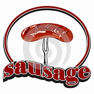 logo vector illustration of a realistic fork pierced cooked sausage emblem