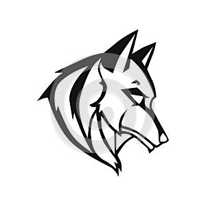 Logo vector wolf head, black silhouette on a white background.