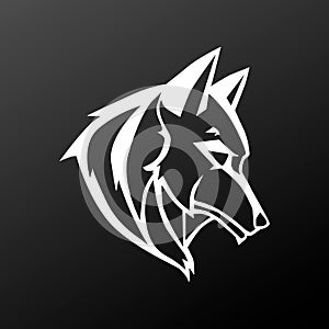 Logo vector wolf head, white silhouette on a black background.