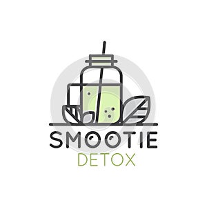 Logo for Vegan or Vegetarian Smoothie Fruit Drink Detox Bar Cafe with Leafs Fresh Natural Product