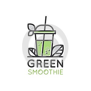 Logo for Vegan or Vegetarian Smoothie Fruit Drink Detox Bar Cafe with Leafs Fresh Natural Product