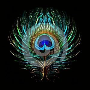 a logo of a vibrant peacock feather morphing into a digital cir photo