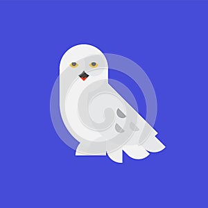 Logo of the white owl. Illustration of a polar owl. Vector icon. Flat style. Abstract icon of an owl. Image of an animal for the