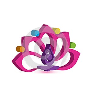 Logo yoga flower man with pink lotus teamwork icon image vector design