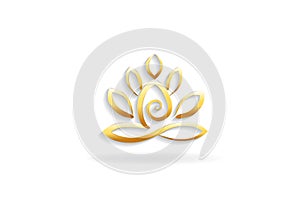 Logo yoga man gold lotus flower