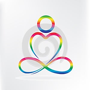Logo yoga man love heart shape icon.