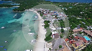 Logon beaches and Malapascua Island Seashore in Cebu, Philippines. Sulu Sea, Boats and Beautiful Seascape in Background