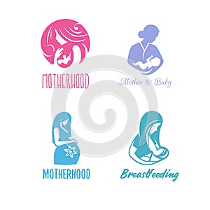 Logos of child care, motherhood and childbearing.