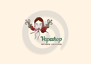 Logos for the club shop or electronic cigarettes, smoking girl