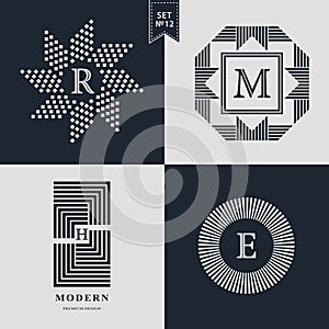 Logos Design Templates Set. Logotypes elements collection, Icons Symbols, Retro Labels, Badges, Silhouettes. Abstract logo, Letter