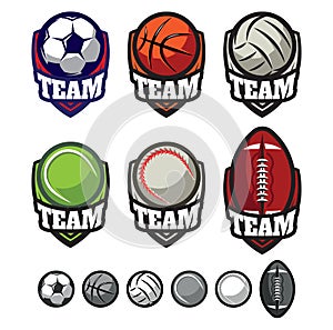 Logos for sports teams with different balls