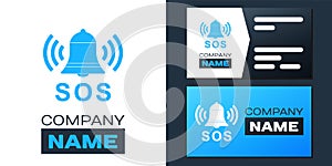 Logotype Alarm bell and SOS lettering icon isolated on white background. Warning bell, help sign. Emergency SOS button