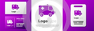 Logotype Ambulance and emergency car icon isolated on white background. Ambulance vehicle medical evacuation. Logo design template