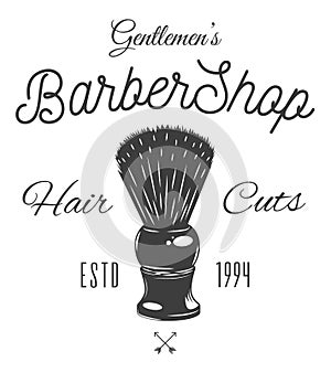 Logotype for barbershop in black and white style. Barber shop logo, emblem with shaving brush
