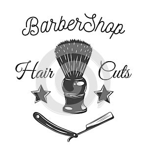 Logotype for barbershop vintage style. Barber shop logo emblem with barber object sign and lettering