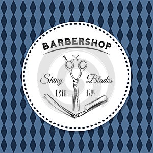 Logotype for barbershop vintage style. Barber shop logo emblem with barber object sign and lettering