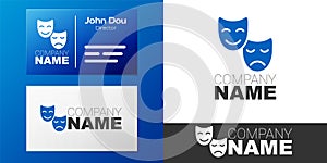 Logotype Comedy and tragedy theatrical masks icon isolated on white background. Logo design template element. Vector