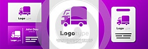 Logotype Delivery cargo truck vehicle icon isolated on white background. Logo design template element. Vector