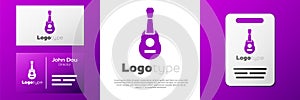 Logotype Guitar icon isolated on white background. Acoustic guitar. String musical instrument. Logo design template