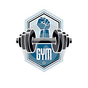 Logotype for heavyweight gym or fitness sport gymnasium, vintage