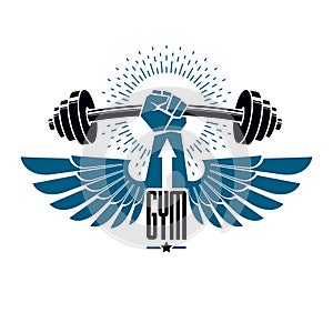 Logotype for heavyweight gym or fitness sport gymnasium, winged