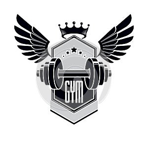 Logotype for heavyweight gym or fitness sport gymnasium, winged