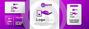Logotype Hotel door lock key icon isolated on white background. Logo design template element. Vector