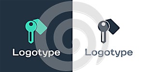 Logotype Hotel door lock key icon isolated on white background. Logo design template element. Vector