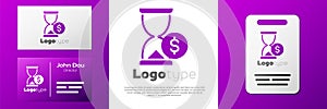 Logotype Hourglass with dollar icon isolated on white background. Money time. Sandglass and money. Growth, income